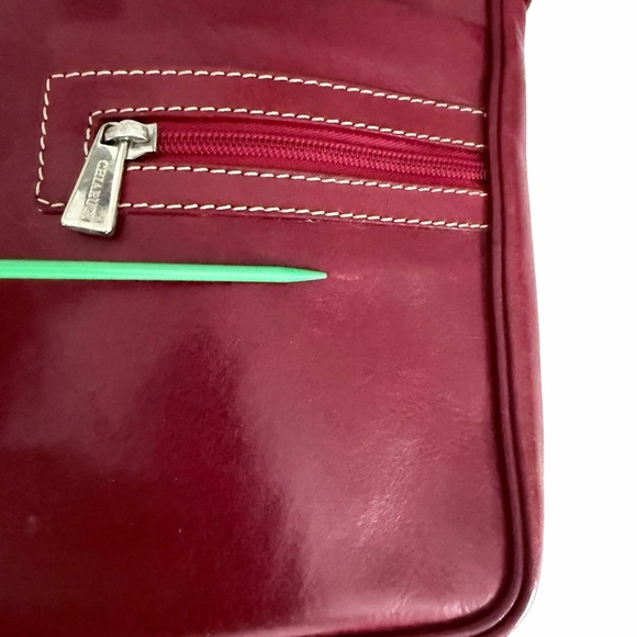 CHIARUGI Red Calvino Full Grain Leather Crossbody Shoulder Bag Italy os - Picture 12 of 14